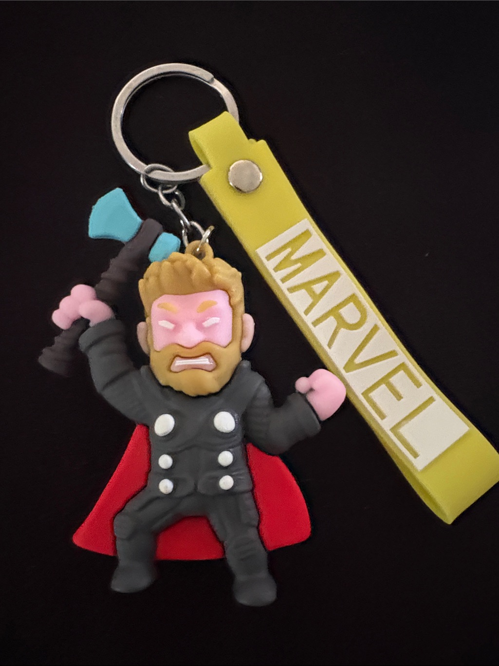RedCaped Rubber Thor Keychain Bag Charm With Yellow Strap